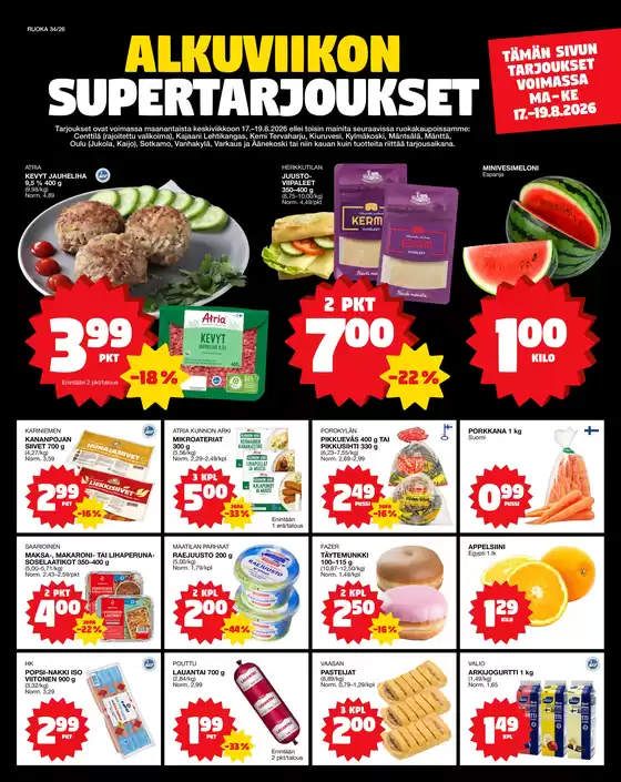 Tokmanni -luettelo | Ruokasanomat | 2026-08-17T00:00:00.000Z - 2026-08-19T00:00:00.000Z