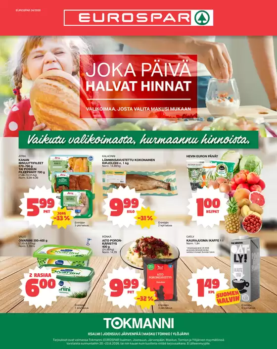 Tokmanni -luettelo | Eurospar ruokasanomat | 2026-08-20T00:00:00.000Z - 2026-08-23T00:00:00.000Z