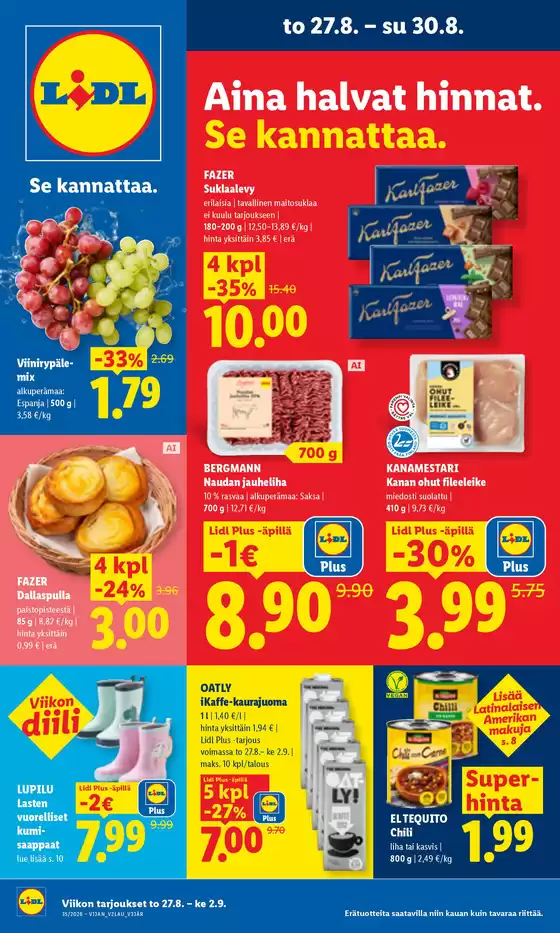 Lidl -luettelo, Sotkamo | to 27.8. su 30.8. | 2026-08-27T00:00:00.000Z - 2026-08-30T00:00:00.000Z