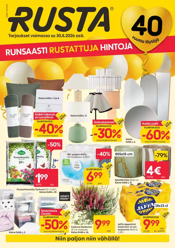 Rusta -luettelo | Houkuttelevia erikoistarjouksia kaikille | 2026-08-24T00:00:00.000Z - 2026-08-30T00:00:00.000Z