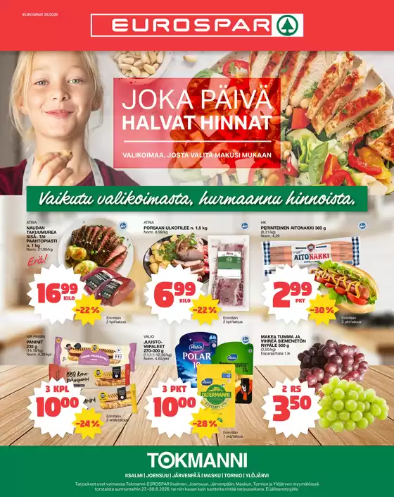 Tokmanni -luettelo | Eurospar ruokasanomat | 2026-08-27T00:00:00.000Z - 2026-08-30T00:00:00.000Z