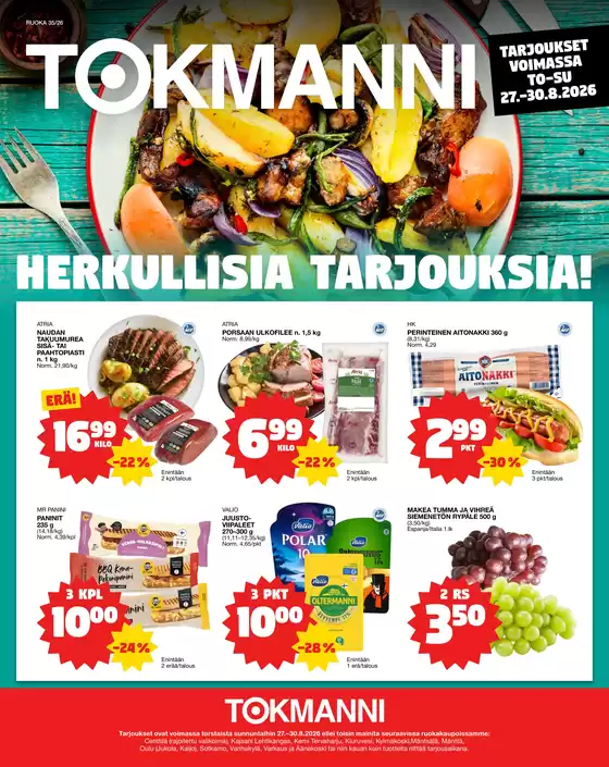 Tokmanni -luettelo | Ruokasanomat | 2026-08-27T00:00:00.000Z - 2026-08-30T00:00:00.000Z
