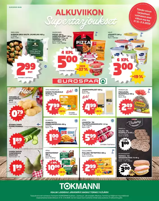 Tokmanni -luettelo | Eurospar ruokasanomat | 2026-08-31T00:00:00.000Z - 2026-09-02T00:00:00.000Z