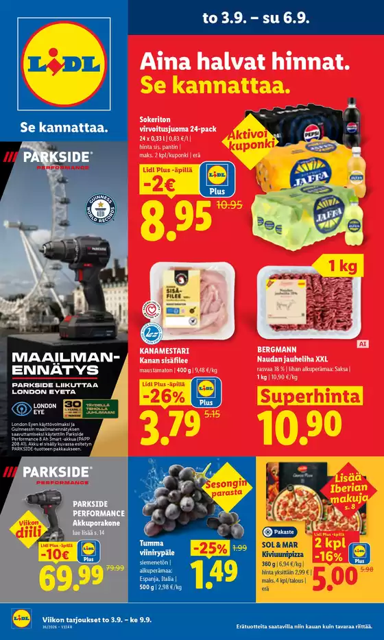 Lidl -luettelo, Jyväskylä | to 3.9. su 6.9. | 2026-09-03T00:00:00.000Z - 2026-09-06T00:00:00.000Z