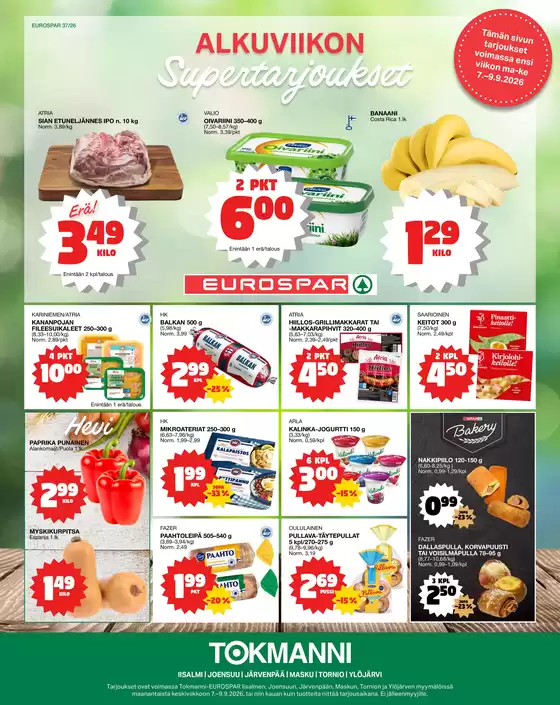 Tokmanni -luettelo | Eurospar ruokasanomat | 2026-09-07T00:00:00.000Z - 2026-09-09T00:00:00.000Z