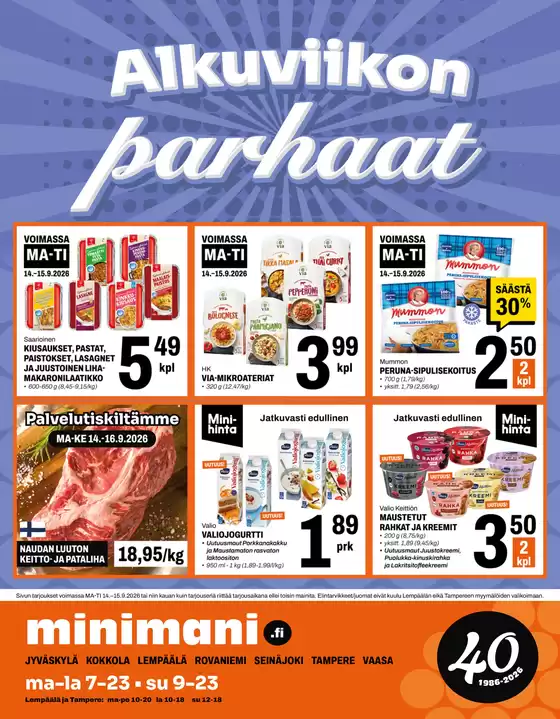 Minimani -luettelo | Houkuttelevia erikoistarjouksia kaikille | 2026-09-14T00:00:00.000Z - 2026-09-16T00:00:00.000Z
