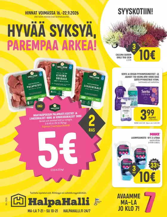 HalpaHalli -luettelo | Mahtava tarjous tarjoushaukoille | 2026-09-16T00:00:00.000Z - 2026-09-22T00:00:00.000Z