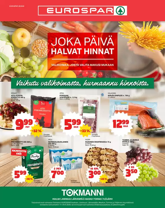Tokmanni -luettelo | Eurospar ruokasanomat | 2026-09-17T00:00:00.000Z - 2026-09-20T00:00:00.000Z