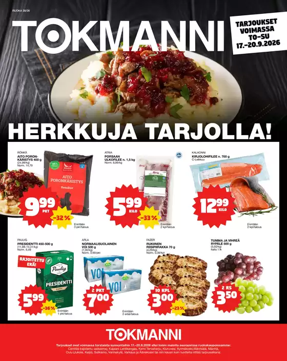 Tokmanni -luettelo | Ruokasanomat | 2026-09-17T00:00:00.000Z - 2026-09-20T00:00:00.000Z