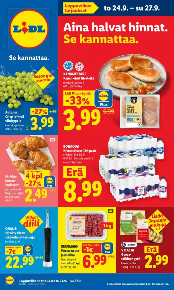 Lidl -luettelo | to 24.9. su 27.9. | 2026-09-24T00:00:00.000Z - 2026-09-27T00:00:00.000Z