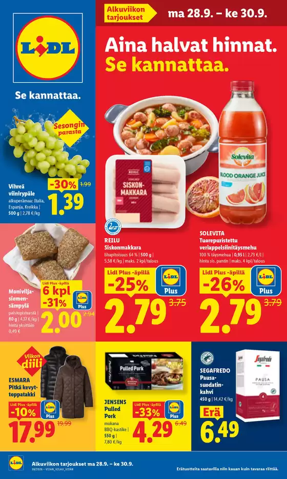 Lidl -luettelo | ma 28.9. ke 30.9. | 2026-09-28T00:00:00.000Z - 2026-09-30T00:00:00.000Z