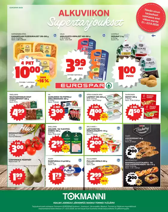 Tokmanni -luettelo | Eurospar ruokasanomat | 2026-09-21T00:00:00.000Z - 2026-09-23T00:00:00.000Z