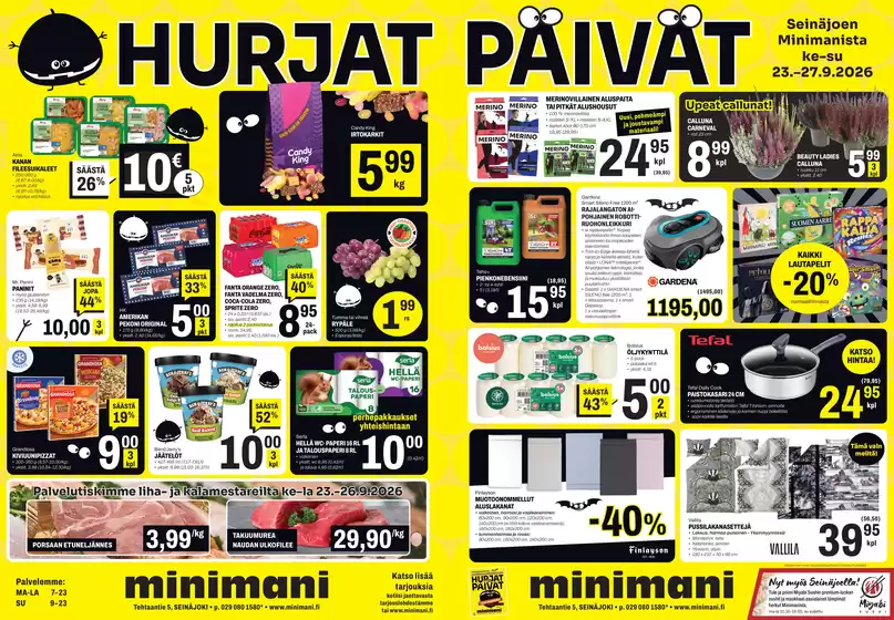 Minimani -luettelo | Huippudiilejä kaikille asiakkaille | 2026-09-23T00:00:00.000Z - 2026-09-27T00:00:00.000Z