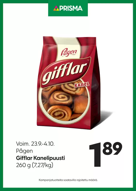 Prisma -luettelo | TOK Prisma Pågen Gifflar 23.9.-4.10. | 2026-09-23T00:00:00.000Z - 2026-10-04T00:00:00.000Z