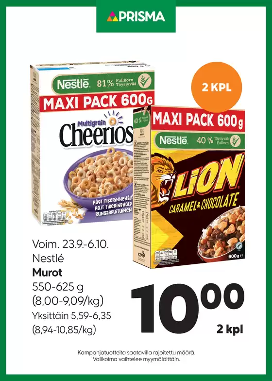 Prisma -luettelo | TOK Prisma Nestle Murot 23.9.-6.10. | 2026-09-23T00:00:00.000Z - 2026-10-06T00:00:00.000Z