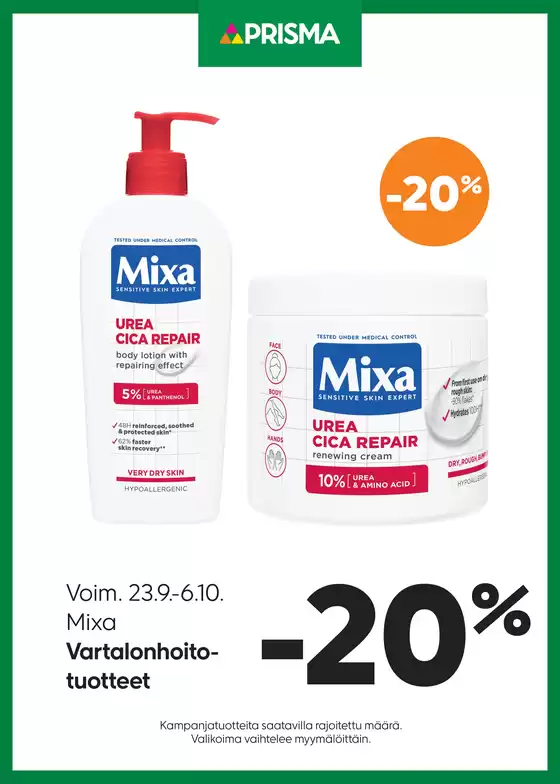 Prisma -luettelo | TOK Prisma Mixa vartalonhoitotuotteet 23.9.-6.10. | 2026-09-23T00:00:00.000Z - 2026-10-06T00:00:00.000Z