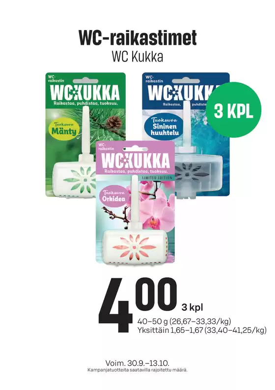 Prisma -luettelo, Turku | TOK Prisma WC Kukka 30.9.-13.10. | 2026-09-30T00:00:00.000Z - 2026-10-13T00:00:00.000Z