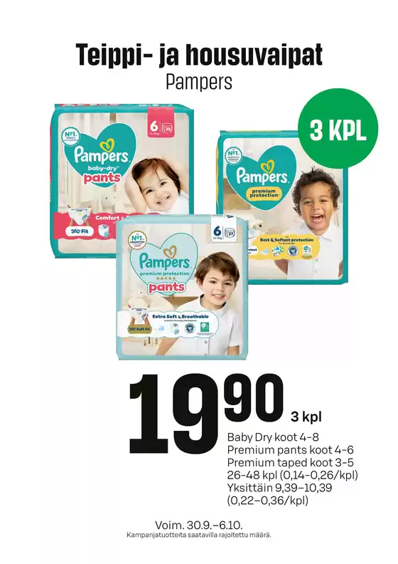 Prisma -luettelo, Turku | TOK Prisma Pampers 30.9.-6.10. | 2026-09-30T00:00:00.000Z - 2026-10-06T00:00:00.000Z
