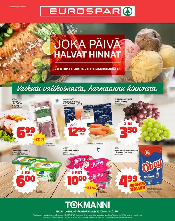Tokmanni -luettelo | Eurospar ruokasanomat | 2026-10-01T00:00:00.000Z - 2026-10-04T00:00:00.000Z