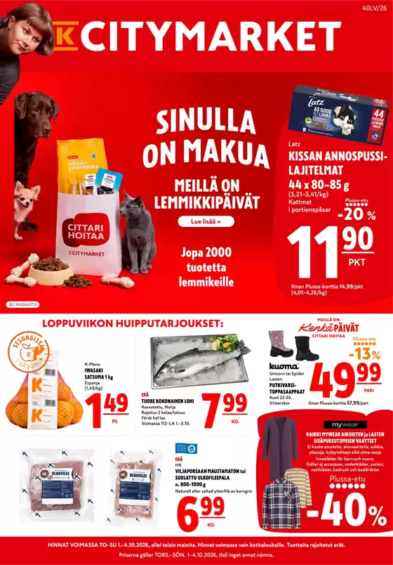 K-Citymarket -luettelo | K-citymarket tarjoukset | 2026-10-01T00:00:00.000Z - 2026-10-04T00:00:00.000Z