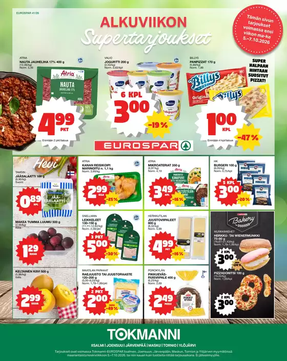 Tokmanni -luettelo | Eurospar ruokasanomat | 2026-10-05T00:00:00.000Z - 2026-10-07T00:00:00.000Z