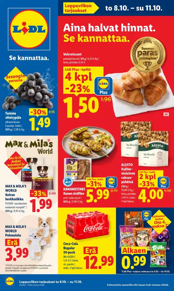 Lidl -luettelo | to 8.10. su 11.10. | 2026-10-08T00:00:00.000Z - 2026-10-11T00:00:00.000Z