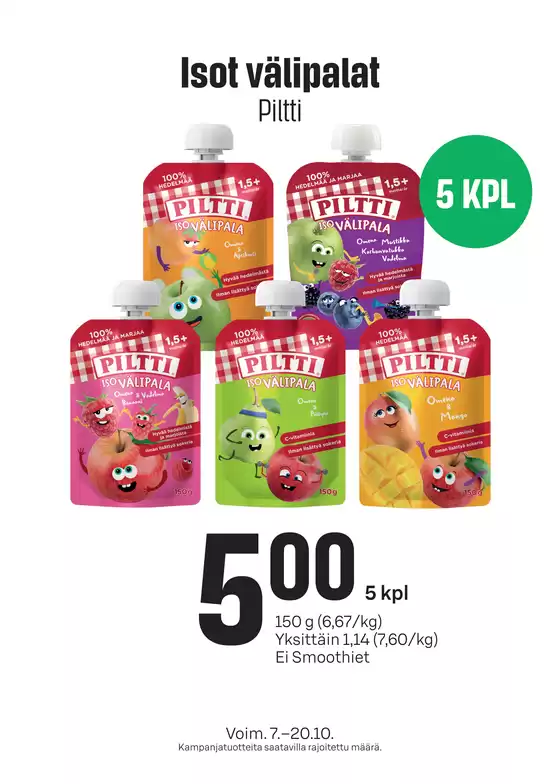 Prisma -luettelo | TOK Prisma Piltti 150g annospussit 7.-20.10. | 2026-10-07T00:00:00.000Z - 2026-10-20T00:00:00.000Z