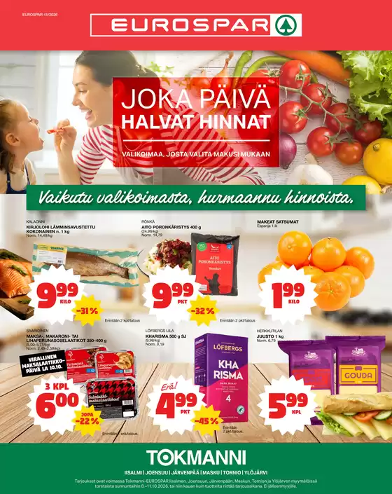 Tokmanni -luettelo | Eurospar ruokasanomat | 2026-10-08T00:00:00.000Z - 2026-10-11T00:00:00.000Z