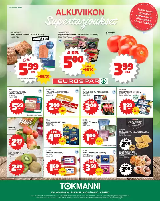 Tokmanni -luettelo, Tornio | Eurospar ruokasanomat | 2026-10-12T00:00:00.000Z - 2026-10-14T00:00:00.000Z