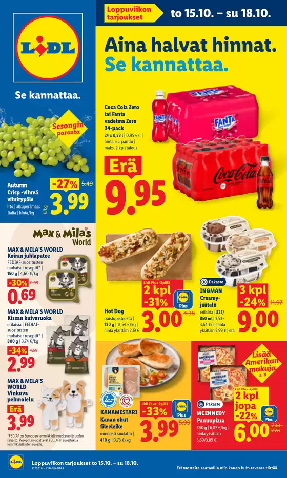 Lidl -luettelo, Tornio | to 15.10. su 18.10. | 2026-10-15T00:00:00.000Z - 2026-10-18T00:00:00.000Z