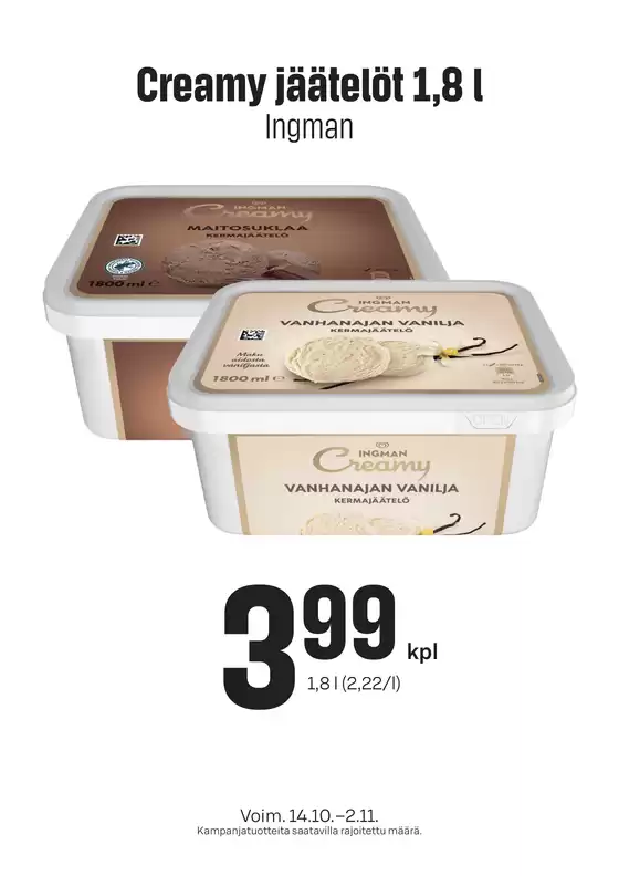 Prisma -luettelo | TOK Prisma Creamy jäätelöt 14.10.-2.11. | 2026-10-14T00:00:00.000Z - 2026-11-02T00:00:00.000Z