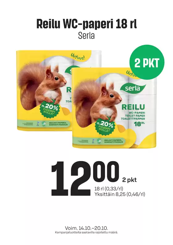Prisma -luettelo | TOK Prisma Serla WC-paperi 14.-20.10. | 2026-10-14T00:00:00.000Z - 2026-10-20T00:00:00.000Z