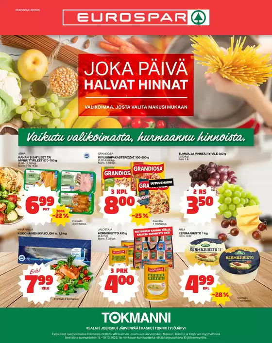 Tokmanni -luettelo, Valtimo | Eurospar ruokasanomat | 2026-10-15T00:00:00.000Z - 2026-10-18T00:00:00.000Z