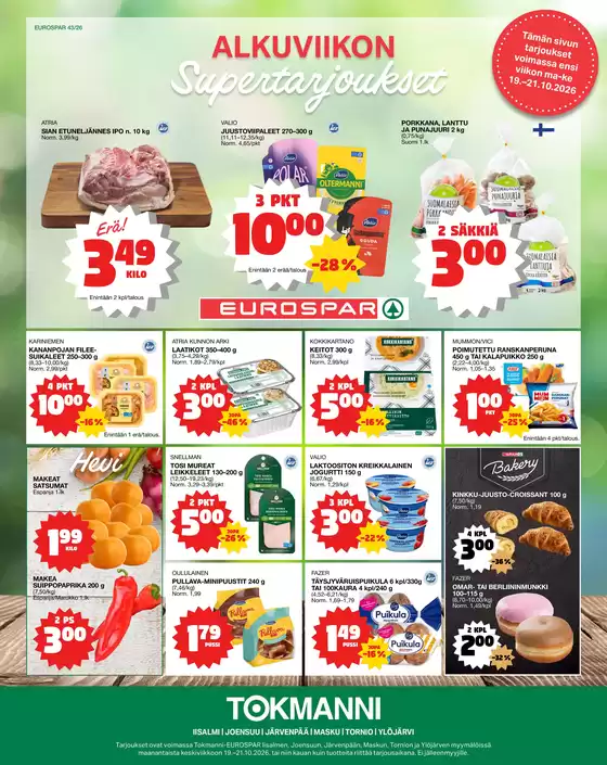 Tokmanni -luettelo, Espoo | Eurospar ruokasanomat | 2026-10-19T00:00:00.000Z - 2026-10-21T00:00:00.000Z