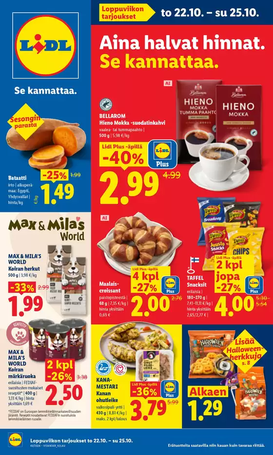 Lidl -luettelo, Espoo | to 22.10. su 25.10. | 2026-10-22T00:00:00.000Z - 2026-10-25T00:00:00.000Z