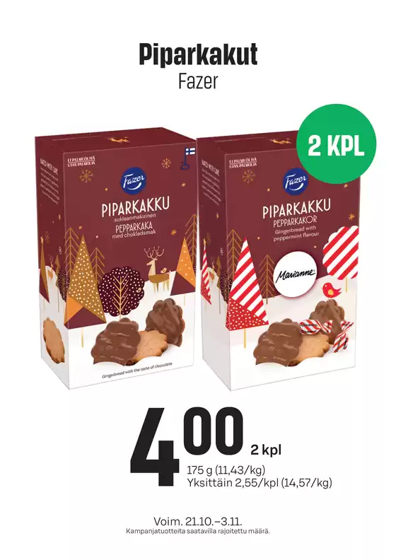 Prisma -luettelo | TOK Prisma Piparkakut 21.10.-3.11. | 2026-10-21T00:00:00.000Z - 2026-11-03T00:00:00.000Z