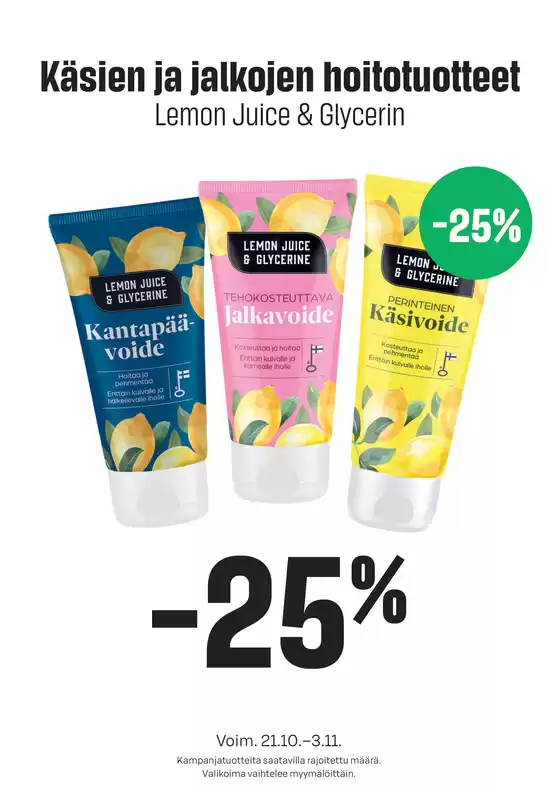 Prisma -luettelo | TOK Prisma Käsien ja jalkojen hoitotuotteet 21.10.-3.11. | 2026-10-21T00:00:00.000Z - 2026-11-03T00:00:00.000Z