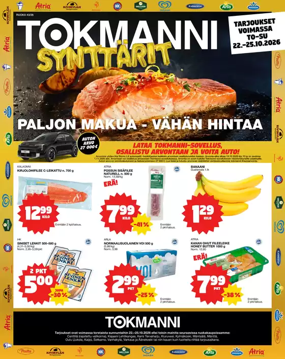 Tokmanni -luettelo | Ruokasanomat | 2026-10-22T00:00:00.000Z - 2026-10-25T00:00:00.000Z