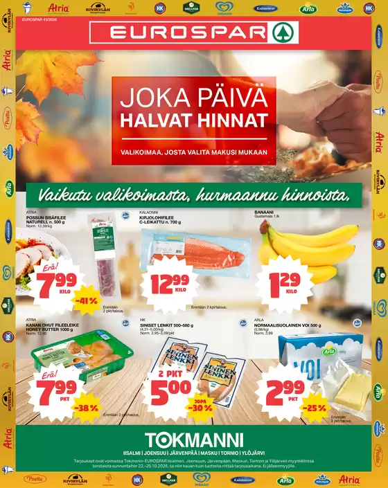 Tokmanni -luettelo | Eurospar ruokasanomat | 2026-10-22T00:00:00.000Z - 2026-10-25T00:00:00.000Z