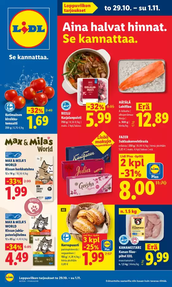 Lidl -luettelo | to 29.10. su 1.11. | 2026-10-29T00:00:00.000Z - 2026-11-01T00:00:00.000Z