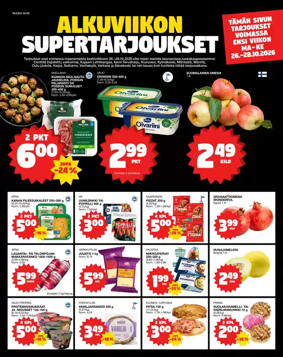 Tokmanni -luettelo | Ruokasanomat | 2026-10-26T00:00:00.000Z - 2026-10-28T00:00:00.000Z