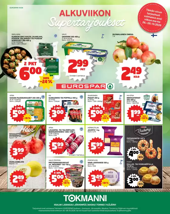 Tokmanni -luettelo | Eurospar ruokasanomat | 2026-10-26T00:00:00.000Z - 2026-10-28T00:00:00.000Z