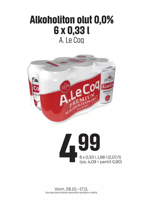Prisma -luettelo | TOK Prisma Alkoholiton olut 28.10.17.11. | 2026-10-28T00:00:00.000Z - 2026-11-17T00:00:00.000Z