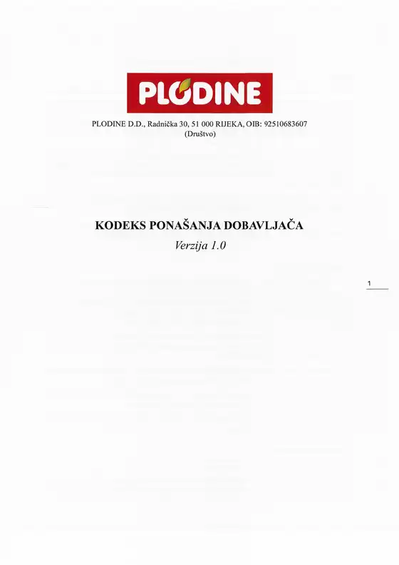 Plodine katalog u Draga Bašćanska | Kodeks ponasanja dobavljaca | 2026-09-02T00:00:00.000Z - 2026-09-08T00:00:00.000Z