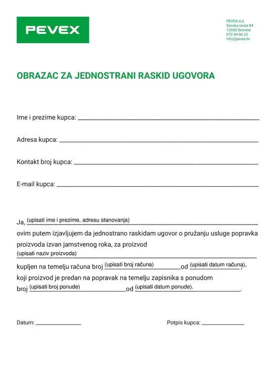 Pevex katalog u  | Obrazac za jednostrani raskid ugovora izvan jamstva 19062026 | 2026-09-05T00:00:00.000Z - 2026-09-19T00:00:00.000Z