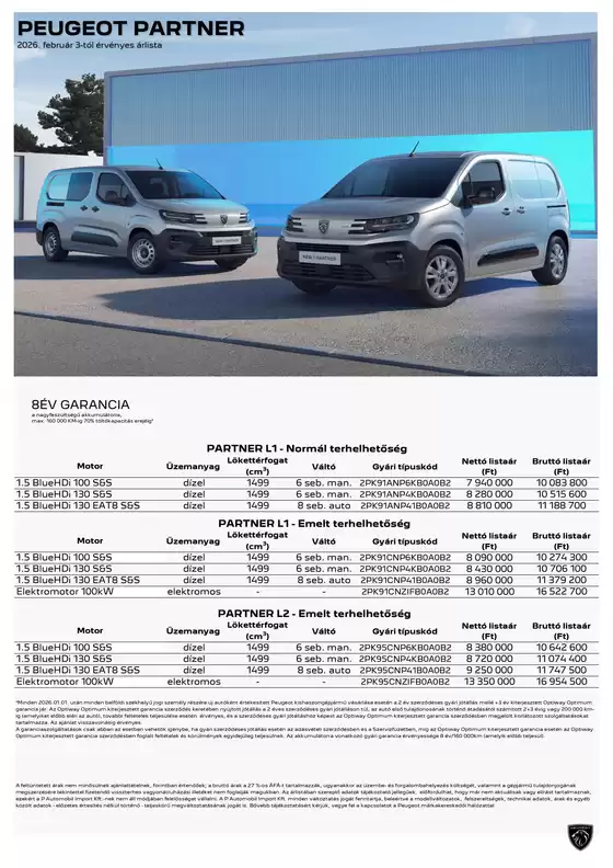 Peugeot katalógus | Partner arlista | 2026-04-01T00:00:00.000Z - 2026-04-15T00:00:00.000Z