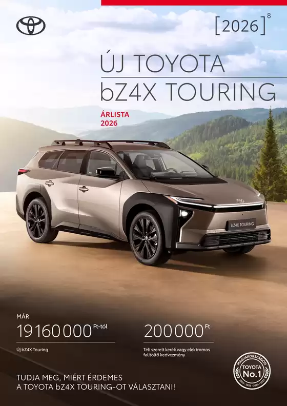 Toyota katalógus | Arlista toyota uj bz4x touring | 2026-01-01T00:00:00.000Z - 2026-12-31T00:00:00.000Z