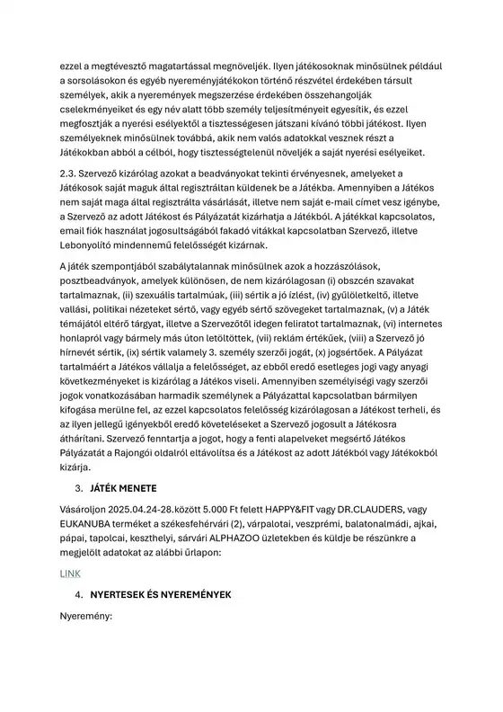 cacib nyeremenyjatek szabalyzat azoo