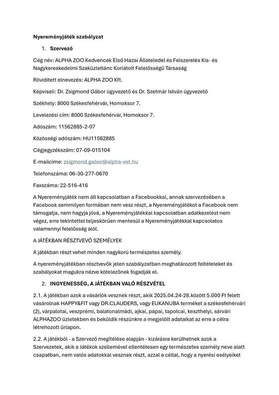 cacib nyeremenyjatek szabalyzat azoo