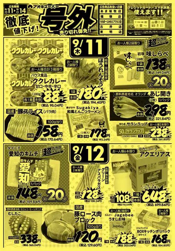 アオキスーパーのカタログ | 割引とプロモーション | 2025-09-13T00:00:00.000Z - 2025-09-27T00:00:00.000Z